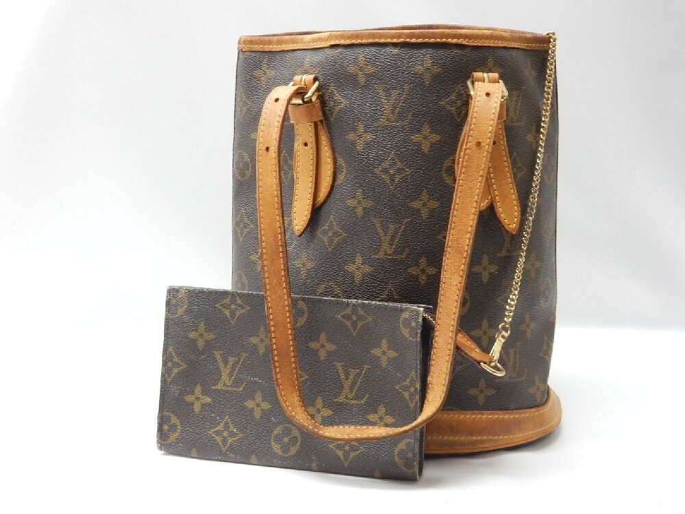 Louis Vuitton Bucket Monogram Shoulder Clutch Pouch Bag Brown